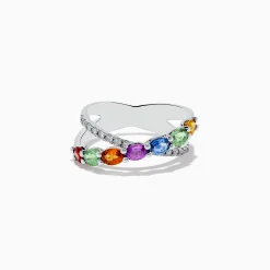 Effy Jewelry Watercolors 14K White Gold Multi Sapphire and Diamond Crossover Ring | Rings