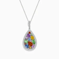 Effy Jewelry Watercolors 14K White Gold Multi Sapphire Diamond Pendant | Necklaces & Pendants