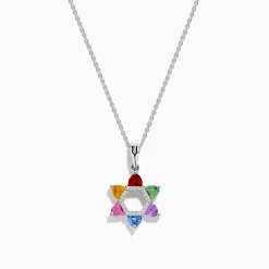 Effy Jewelry Watercolors 14K White Gold Multi Color Sapphire and Diamond Star of David Pendant | Necklaces & Pendants
