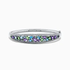 BH Multi Watercolors 14K White Gold Multi Sapphire and Diamond Bangle, 6.25 TCW | Bracelets