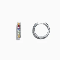 Effy Jewelry Watercolors 14K White Gold Multi Sapphire u0026 Diamond Hoop Earrings | Earrings