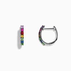 Effy Jewelry Watercolors 14K White Gold Multi Sapphire Huggie Hoop Earrings | Earrings