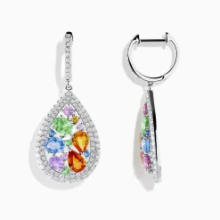 Effy Jewelry Watercolors 14K White Gold Multi Sapphire and Diamond Earrings | Earrings