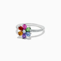 Effy Jewelry Watercolors 14K White Gold Diamond and Multi Sapphire Flower Ring | Rings