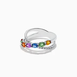 Effy Jewelry Watercolors 14K White Gold Multi Sapphire and Diamond Crossover Ring | Rings