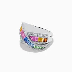 Effy Jewelry Watercolors 14K White Gold Multi Sapphire and Diamond Crossover Ring | Rings