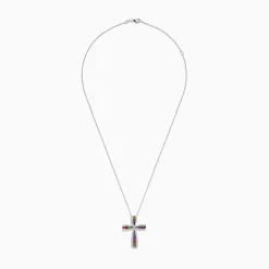 BH Multi Watercolors 14K White Gold Multi Sapphire and Diamond Cross Pendant | Necklaces & Pendants
