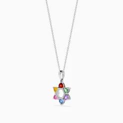 Effy Jewelry Watercolors 14K White Gold Multi Color Sapphire and Diamond Star of David Pendant | Necklaces & Pendants