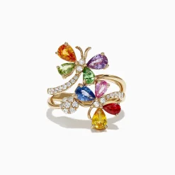 Effy Jewelry Watercolors 14K Yellow Gold Multi Sapphire and Diamond Ring, 3.33 TCW | Rings