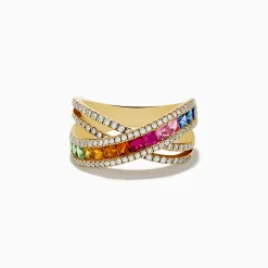 Effy Jewelry Watercolors 14K Yellow Gold Multi Sapphire and Diamond Ring, 2.05 TCW | Rings