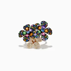 Effy Jewelry Watercolors 14K Yellow Gold Multi Sapphire u0026 Diamond Flower Ring | Rings