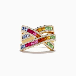 Effy Jewelry Watercolors 14K Yellow Gold Multi Sapphire and Diamond Ring | Rings