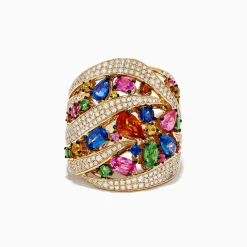 Effy Jewelry Watercolors 14K Yellow Gold Multi Sapphire and Diamond Ring | Rings