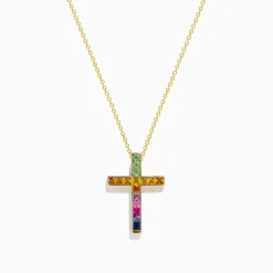 Effy Jewelry Watercolors 14K Yellow Gold Multi Sapphire Cross Pendant | Necklaces & Pendants
