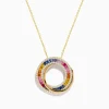 Effy Jewelry Watercolors 14K Yellow Gold Multi Sapphire and Diamond Circle Pendant | Necklaces & Pendants