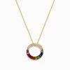 Effy Jewelry Watercolors 14K Yellow Gold Multi Sapphire and Diamond Circle Pendant | Necklaces & Pendants