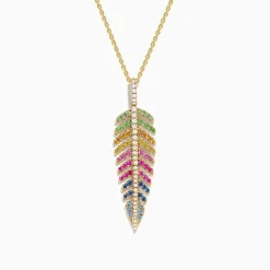 Effy Jewelry Watercolors 14K Yellow Gold Multi Sapphire and Diamond Leaf Pendant | Necklaces & Pendants