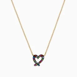 Effy Jewelry Watercolors 14K Yellow Gold Multi Sapphire Open Heart Necklace | Necklaces & Pendants