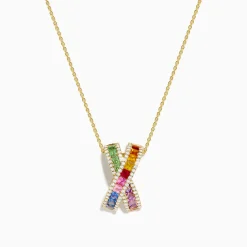 Effy Jewelry Watercolors 14K Yellow Gold Diamond Multi Color Sapphire X Pendant | Necklaces & Pendants