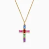 Effy Jewelry Watercolors 14K Yellow Gold Multi Color Sapphire and Diamond Cross Pendant | Necklaces & Pendants