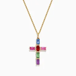 Effy Jewelry Watercolors 14K Yellow Gold Multi Color Sapphire and Diamond Cross Pendant | Necklaces & Pendants