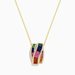 Effy Jewelry Watercolors 14K Yellow Gold Multi Sapphire and Diamond Pendant | Necklaces & Pendants