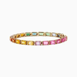 Effy Jewelry Watercolors 14K Yellow Gold Multi Color Sapphire and Diamond Tennis Bracelet | Bracelets