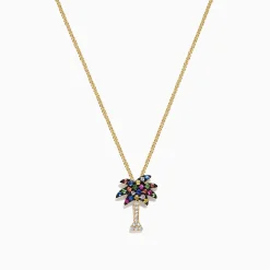 Effy Jewelry Watercolors 14K Yellow Gold Multi Sapphire u0026 Diamond Palm Tree Pendant, 0.33 TCW | Necklaces & Pendants
