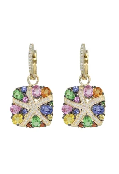 Effy Jewelry Watercolors 14K Yellow Gold Multi Sapphire u0026 Diamond Earrings, 3.98 TCW | Earrings
