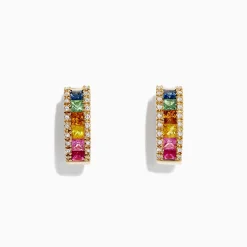 Effy Jewelry Watercolors 14K Yellow Gold Multi Sapphire u0026 Diamond Hoop Earrings, 1.76 TCW | Earrings