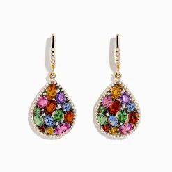 Effy Jewelry Watercolors 14K Yellow Gold Multi Sapphire and Diamond Earrings | Earrings