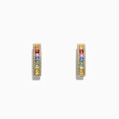 Effy Jewelry Watercolors 14K Yellow Gold Multi Sapphire u0026 Diamond Earrings, 2.13 TC | Earrings