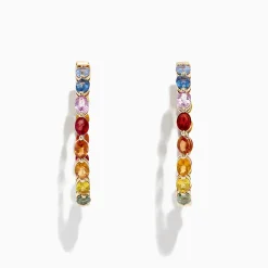 BH Multi Watercolors 14K Yellow Gold Multi Sapphire 1" Hoop Earrings, 6.18 TCW | Earrings
