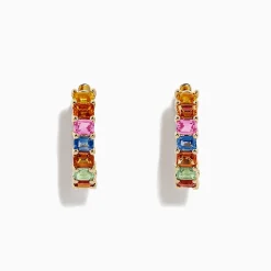 BH Multi Watercolors 14K Yellow Gold Multi Sapphire Hoop Earrings, 6.42 TCW | Earrings