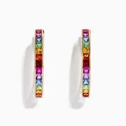 BH Multi Watercolors 14K Yellow Gold Multi Sapphire 1" Hoop Earrings, 4.79 TCW | Earrings