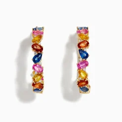 Effy Jewelry Watercolors 14K Yellow Gold Multi Sapphire and Diamond Hoop Earrings | Earrings