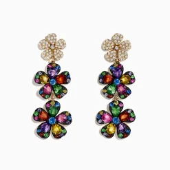 Effy Jewelry Watercolors 14K Yellow Gold Multi Sapphire Flower Earrings | Earrings