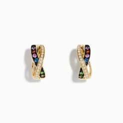 Effy Jewelry Watercolors 14K Yellow Gold Multi Sapphire and Diamond Earrings | Earrings