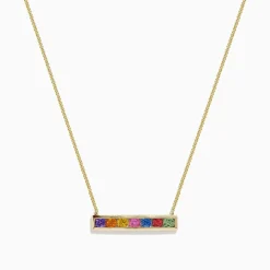 BH Multi Watercolors 14K Yellow Gold Multi Sapphire Bar Necklace, 0.93 TCW | Necklaces & Pendants