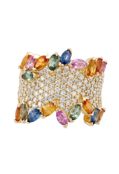 Effy Jewelry Watercolors 14K Yellow Gold Multi Sapphire and Diamond Ring, 4.60 TCW | Rings
