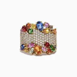 Effy Jewelry Watercolors 14K Yellow Gold Multi Sapphire and Diamond Ring, 5.59 TCW | Rings