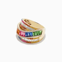 BH Multi Watercolors 14K Yellow Gold Multi Sapphire Crossover Ring | Rings