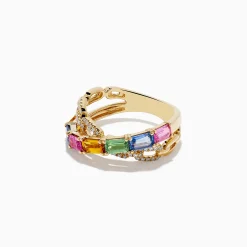 Effy Jewelry Watercolors 14K Yellow Gold Multi Sapphire and Diamond Crossover Ring | Rings