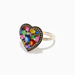 Effy Jewelry Watercolors 14K Yellow Gold Multi Color Sapphire and Diamond Heart Ring | Rings