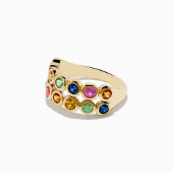 Effy Jewelry Watercolors 14K Yellow Gold Multi Sapphire Double Row Band Ring | Rings