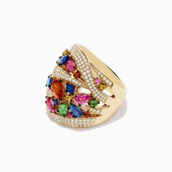 Effy Jewelry Watercolors 14K Yellow Gold Multi Sapphire and Diamond Ring | Rings