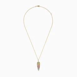 Effy Jewelry Watercolors 14K Yellow Gold Multi Sapphire and Diamond Leaf Pendant | Necklaces & Pendants