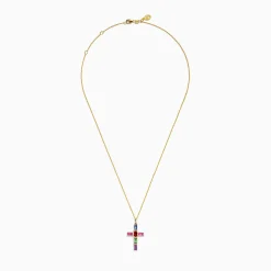Effy Jewelry Watercolors 14K Yellow Gold Multi Color Sapphire and Diamond Cross Pendant | Necklaces & Pendants