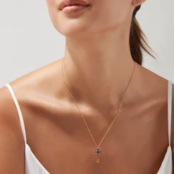 BH Multi Watercolors 14K Yellow Gold Multi Sapphire Cross Pendant, 2.05 TCW | Necklaces & Pendants