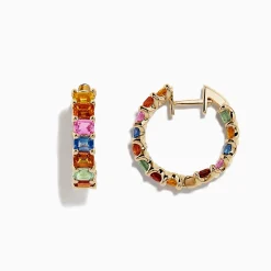 BH Multi Watercolors 14K Yellow Gold Multi Sapphire Hoop Earrings, 6.42 TCW | Earrings